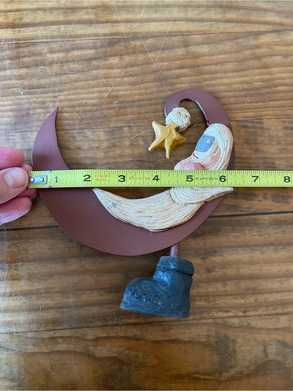 Vintage 90s Christmas Handcrafted Santa Moon   Holiday Home Decoration unique